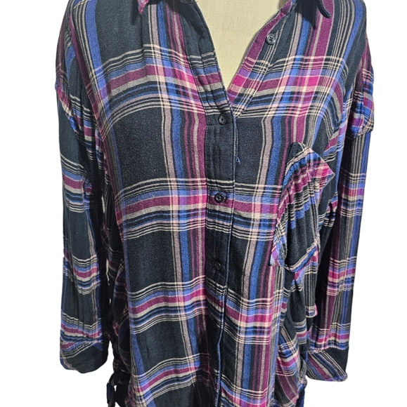 FREE PEOPLE* Plaid Button Down Tunic - Picture 4 of 5